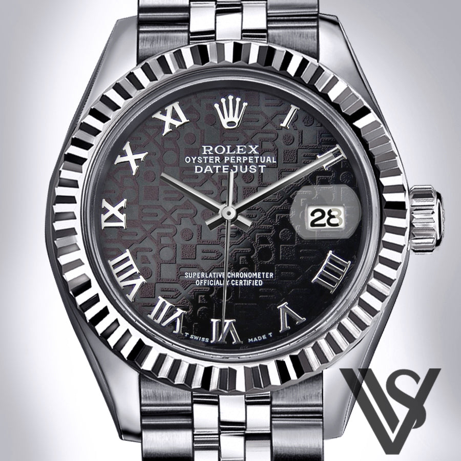 Rolex datejust black dial roman online numerals