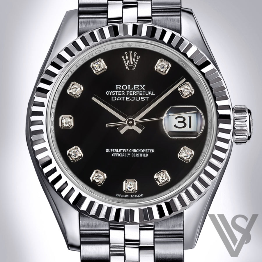 Rolex Oyster Perpetual Black Face/Diamond Bezel Rolex in 18k