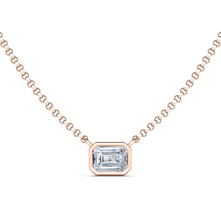 Solitaire Emerald Cut Bezel Diamond Necklace