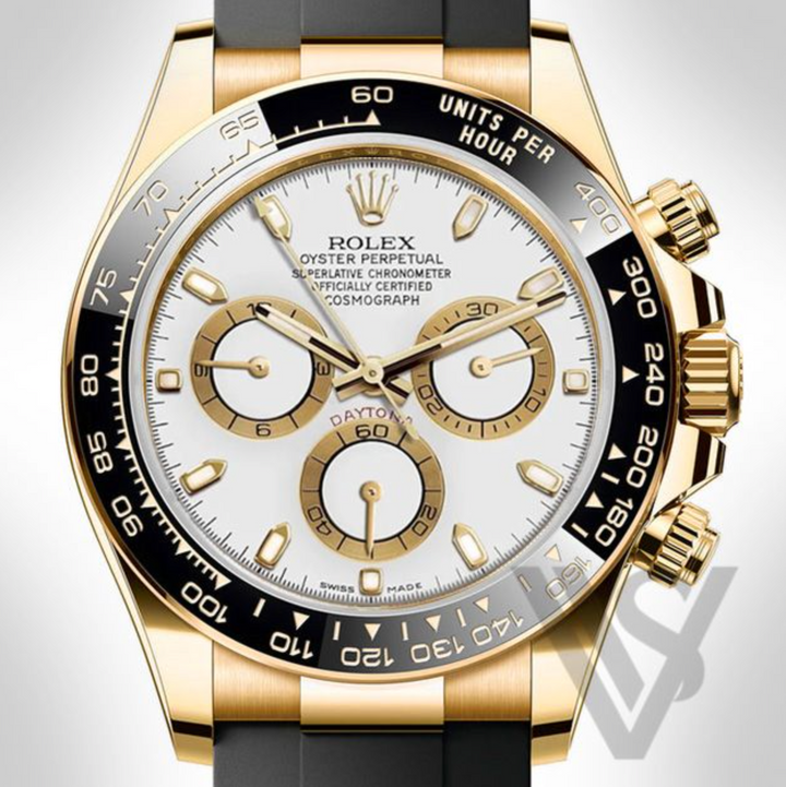 Brand New Rolex Daytona Yelllow Gold White Index Dial Oysterflex