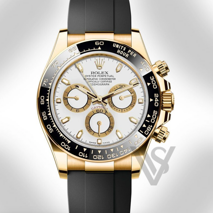 Brand New Rolex Daytona Yelllow Gold White Index Dial Oysterflex