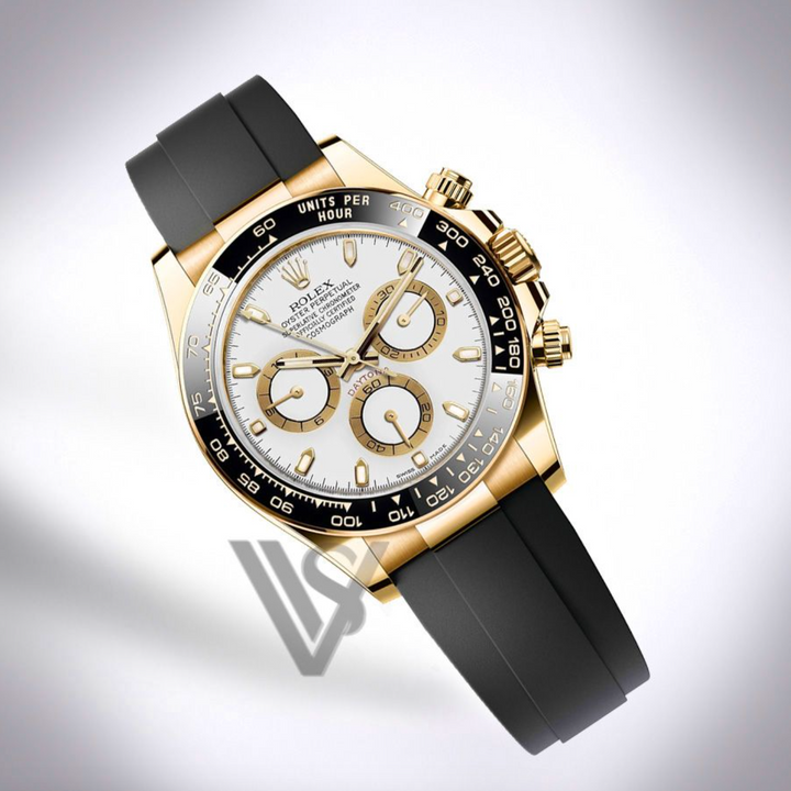 Brand New Rolex Daytona Yelllow Gold White Index Dial Oysterflex