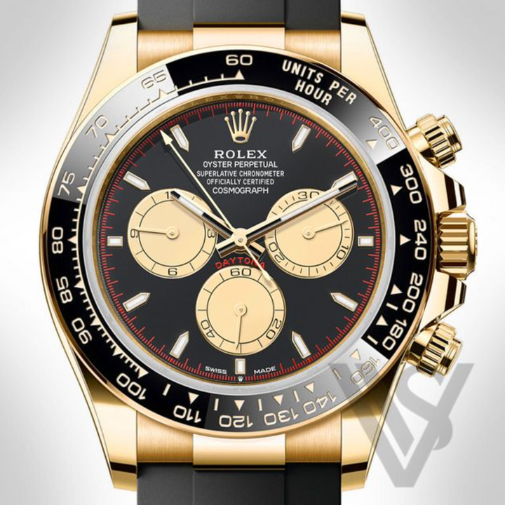 Brand New Rolex "Paul Newman" Daytona Yelllow Gold Black Index Dial Oysterflex