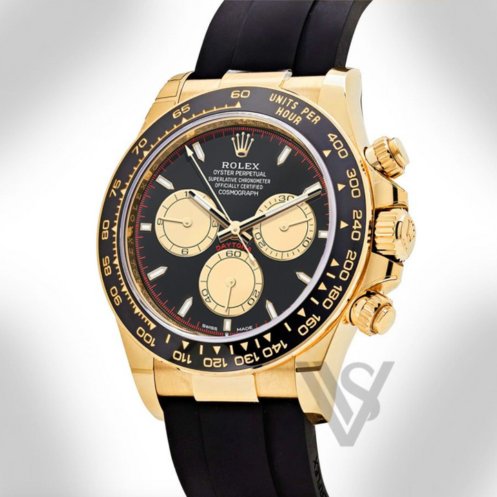Brand New Rolex "Paul Newman" Daytona Yelllow Gold Black Index Dial Oysterflex