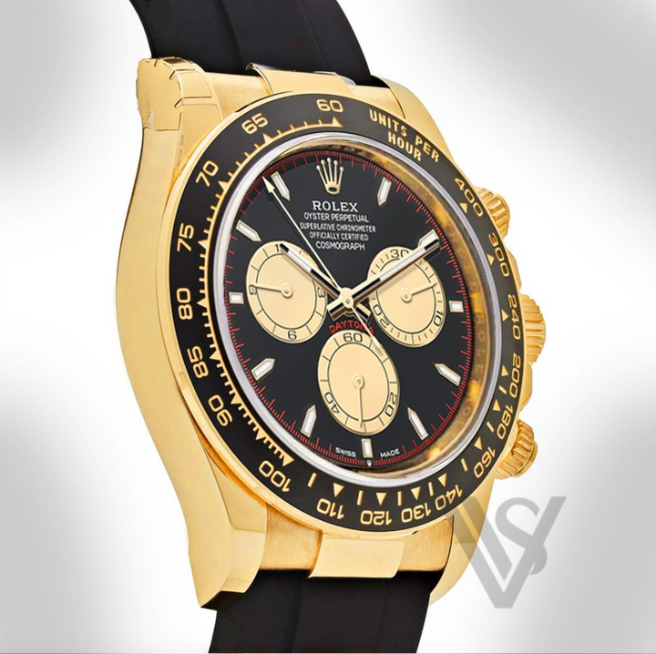 Brand New Rolex "Paul Newman" Daytona Yelllow Gold Black Index Dial Oysterflex