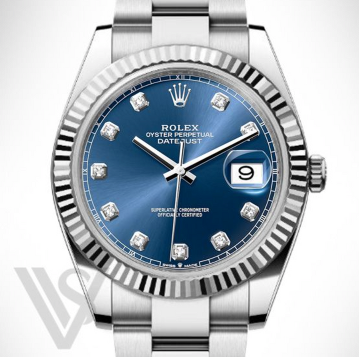 Brand New Rolex Datejust 41mm Blue Diamond Dial Fluted Bezel Stainless Steel Oyster Bracelet