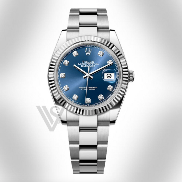 Brand New Rolex Datejust 41mm Blue Diamond Dial Fluted Bezel Stainless Steel Oyster Bracelet