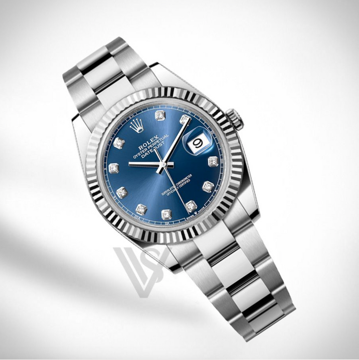 Brand New Rolex Datejust 41mm Blue Diamond Dial Fluted Bezel Stainless Steel Oyster Bracelet