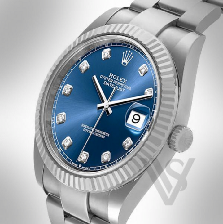 Brand New Rolex Datejust 41mm Blue Diamond Dial Fluted Bezel Stainless Steel Oyster Bracelet