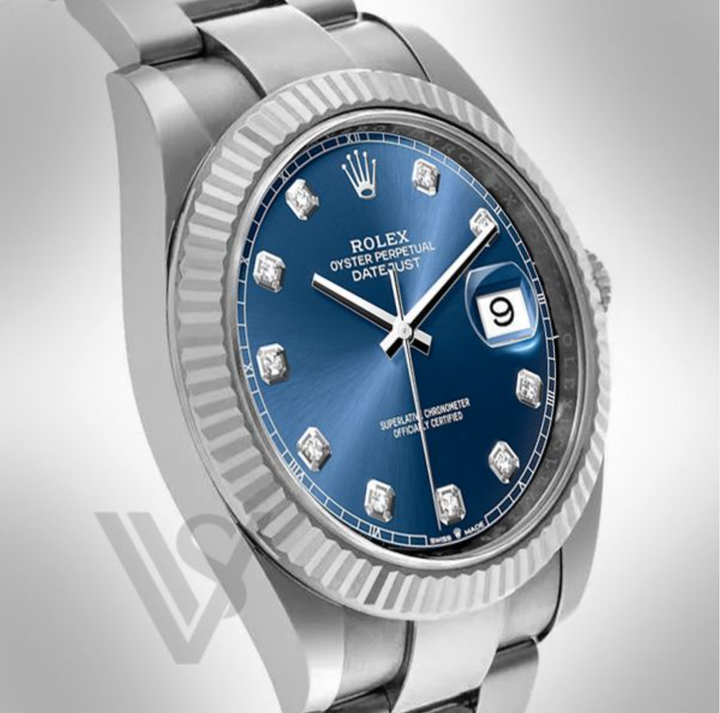 Brand New Rolex Datejust 41mm Blue Diamond Dial Fluted Bezel Stainless Steel Oyster Bracelet