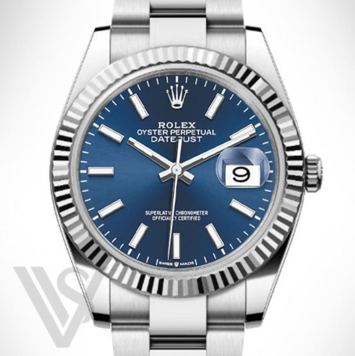 Brand New Rolex Datejust 41mm Blue Index Dial Fluted Bezel Stainless Steel Oyster Bracelet