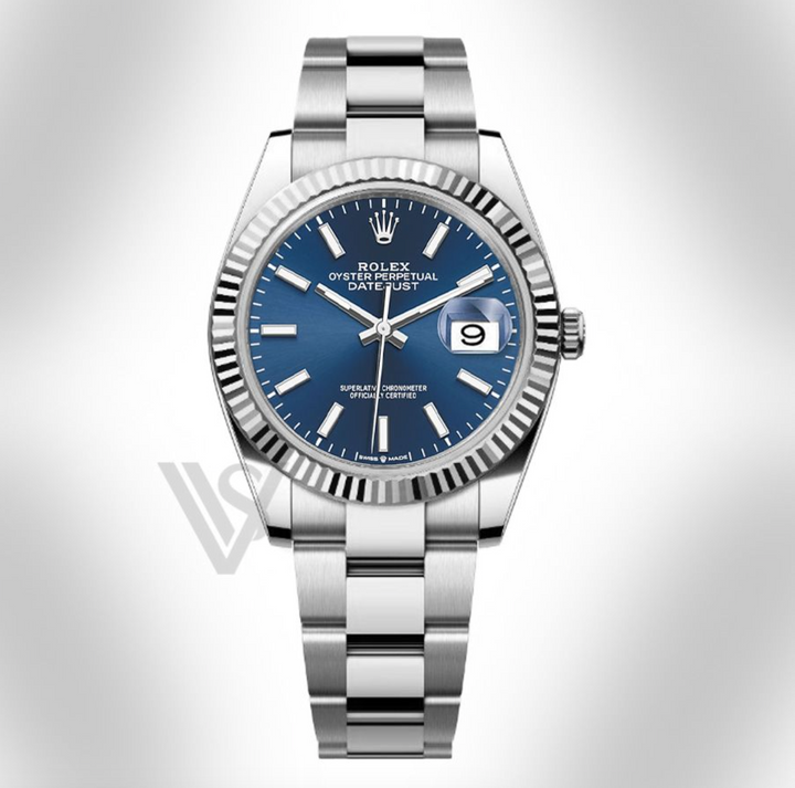 Brand New Rolex Datejust 41mm Blue Index Dial Fluted Bezel Stainless Steel Oyster Bracelet