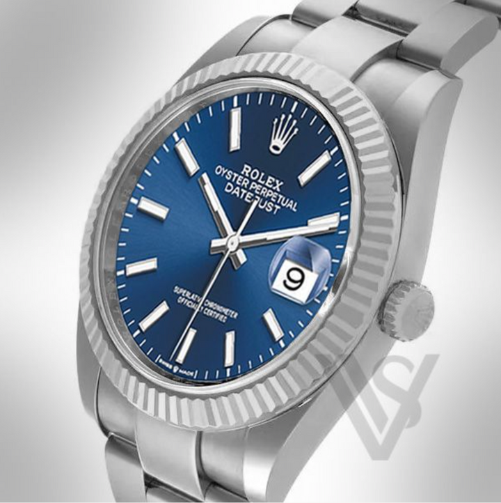 Brand New Rolex Datejust 41mm Blue Index Dial Fluted Bezel Stainless Steel Oyster Bracelet