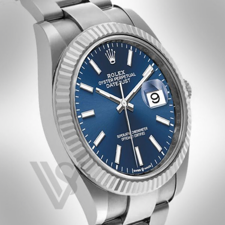 Brand New Rolex Datejust 41mm Blue Index Dial Fluted Bezel Stainless Steel Oyster Bracelet