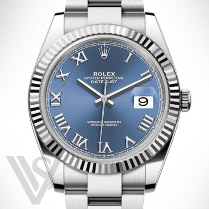 Brand New Rolex Datejust 41mm Blue Roman Numeral Dial Fluted Bezel Stainless Steel Oyster Bracelet