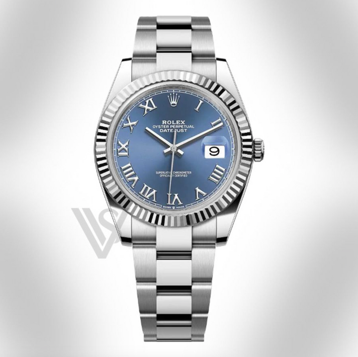 Brand New Rolex Datejust 41mm Blue Roman Numeral Dial Fluted Bezel Stainless Steel Oyster Bracelet