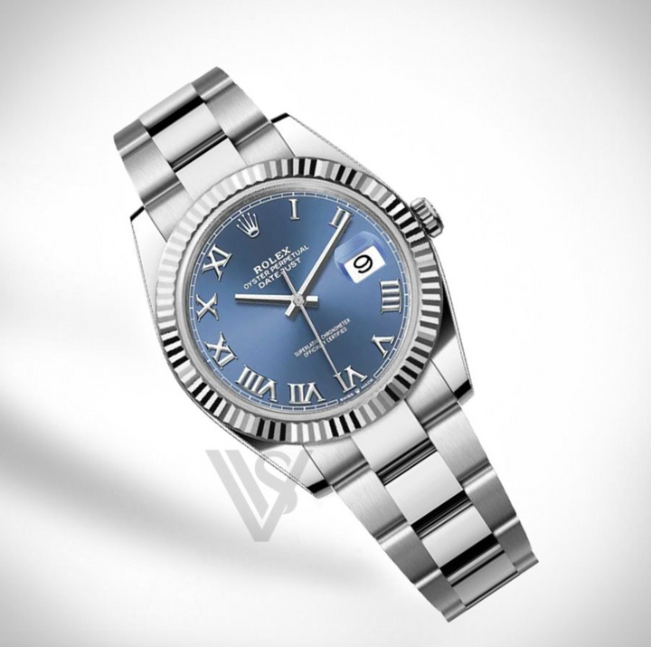 Brand New Rolex Datejust 41mm Blue Roman Numeral Dial Fluted Bezel Stainless Steel Oyster Bracelet