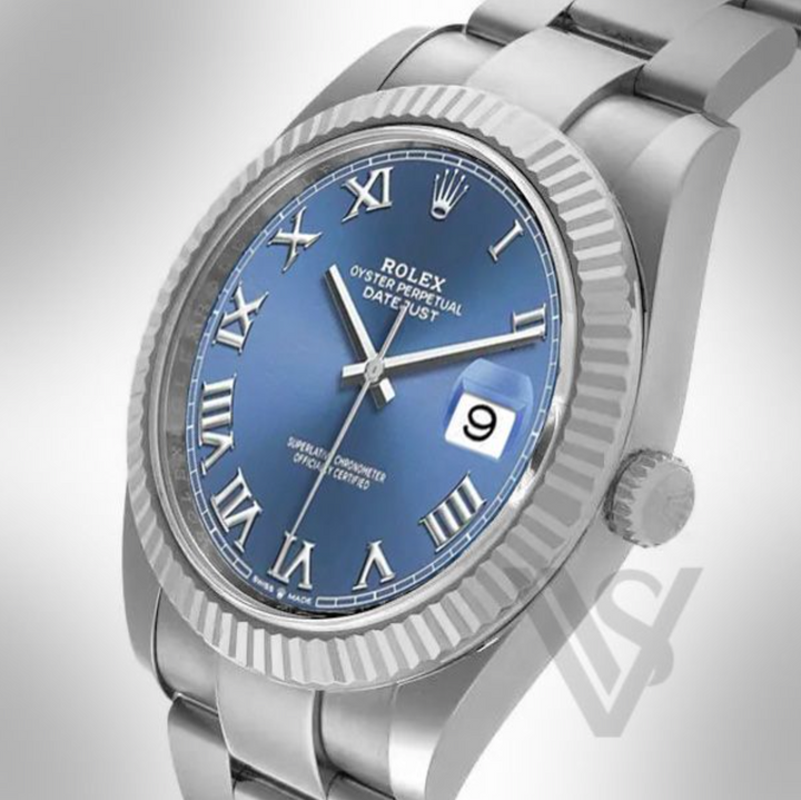 Brand New Rolex Datejust 41mm Blue Roman Numeral Dial Fluted Bezel Stainless Steel Oyster Bracelet