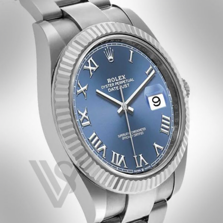 Brand New Rolex Datejust 41mm Blue Roman Numeral Dial Fluted Bezel Stainless Steel Oyster Bracelet
