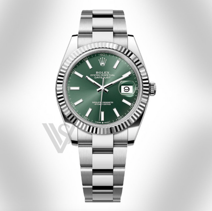 Brand New Rolex Datejust 41mm Green Index Dial Fluted Bezel Stainless Steel Oyster Bracelet