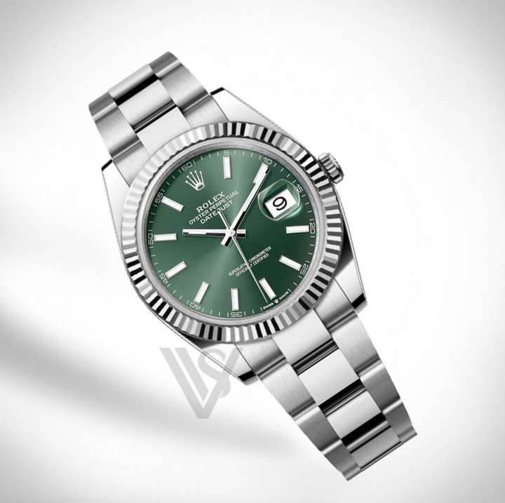 Brand New Rolex Datejust 41mm Green Index Dial Fluted Bezel Stainless Steel Oyster Bracelet