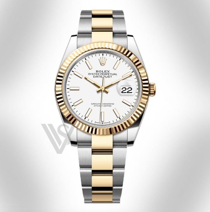 Brand New Rolex Datejust 41mm White Index Dial 18K Yellow Gold & Stainless Steel Oyster Bracelet