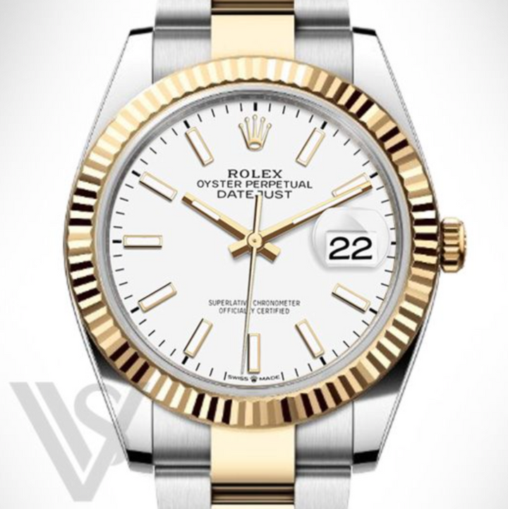 Brand New Rolex Datejust 41mm White Index Dial 18K Yellow Gold & Stainless Steel Oyster Bracelet