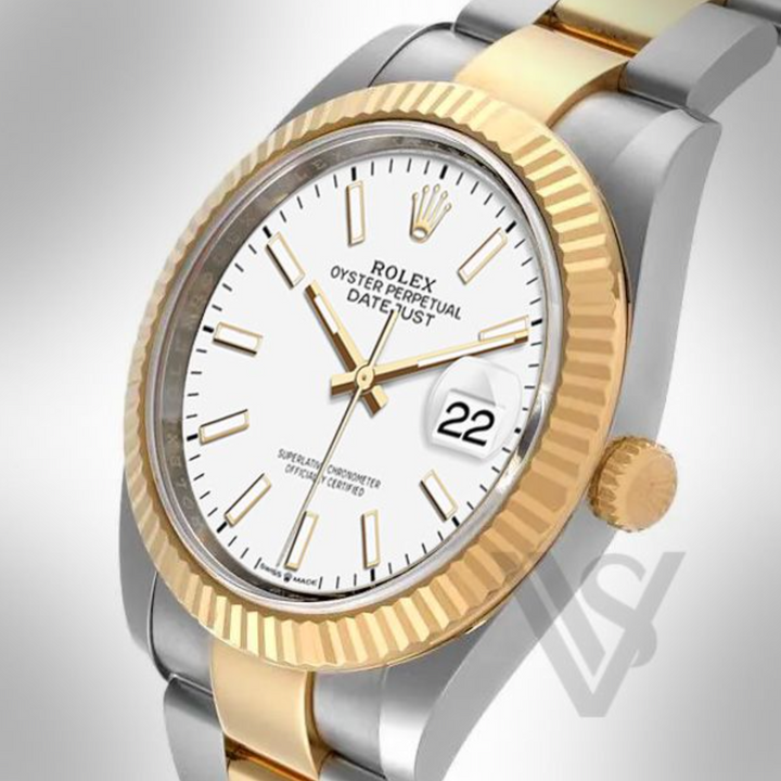 Brand New Rolex Datejust 41mm White Index Dial 18K Yellow Gold & Stainless Steel Oyster Bracelet
