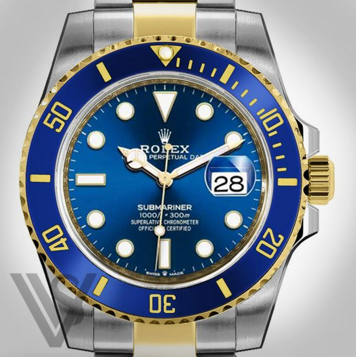 Brand New Rolex Steel and Gold "Blusey" Submariner Date Watch - Blue Bezel - Blue Dial