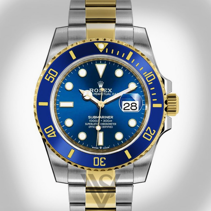 Brand New Rolex Steel and Gold "Blusey" Submariner Date Watch - Blue Bezel - Blue Dial