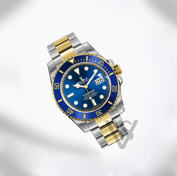 Brand New Rolex Steel and Gold "Blusey" Submariner Date Watch - Blue Bezel - Blue Dial