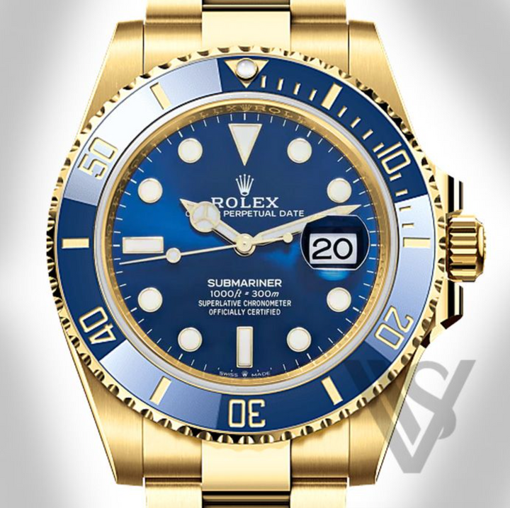Brand New Rolex - Submariner - Blue Dial Date Watch 18K Yellow Gold Stainless Steel Bracelet