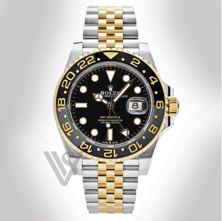 Brand New Rolex Yellow Rolesor GMT Master II - Black Dial - "Zombie" Stainless Steel Jubilee Bracelet