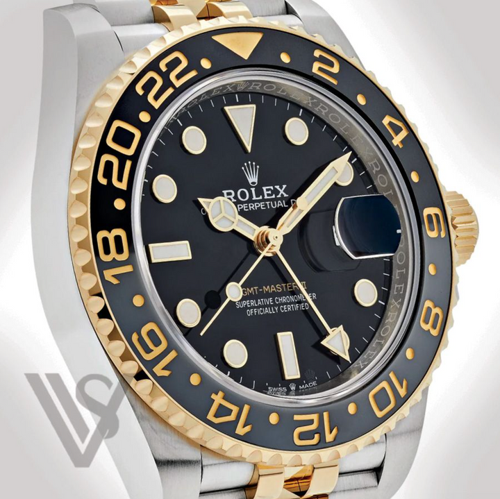 Brand New Rolex Yellow Rolesor GMT Master II - Black Dial - "Zombie" Stainless Steel Jubilee Bracelet