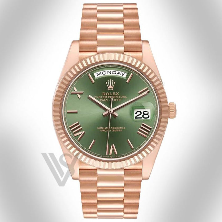 Brand New Rolex Rose Gold Day-Date 40 Watch - Fluted Bezel - Eisenkeizel Dial - Presidential Bracelet