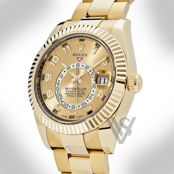Pre Owned Discontinued Rolex - Sky-Dweller - Champagne Arabic Dial - 18K Yellow Gold - Oyster Bracelet 2016