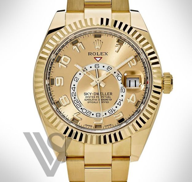 Pre Owned Discontinued Rolex - Sky-Dweller - Champagne Arabic Dial - 18K Yellow Gold - Oyster Bracelet 2016