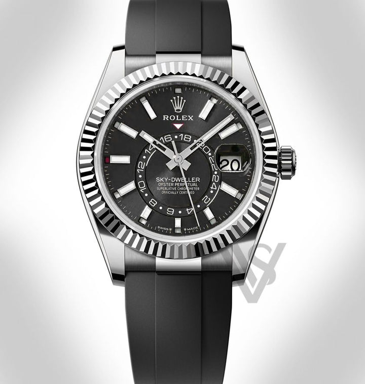 Brand New Rolex - Sky-Dweller - Black Index Dial - 18K White Gold - Oysterflex Bracelet