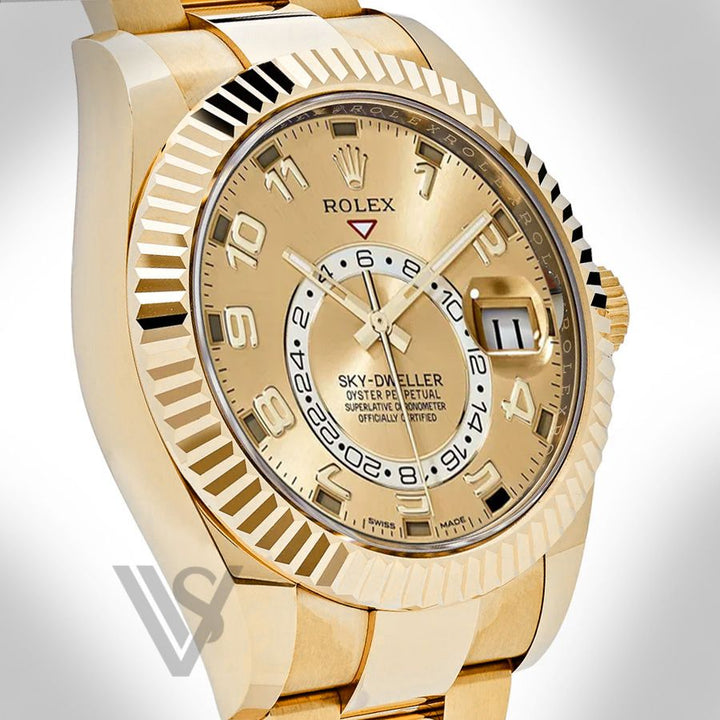 Pre Owned Discontinued Rolex - Sky-Dweller - Champagne Arabic Dial - 18K Yellow Gold - Oyster Bracelet 2016
