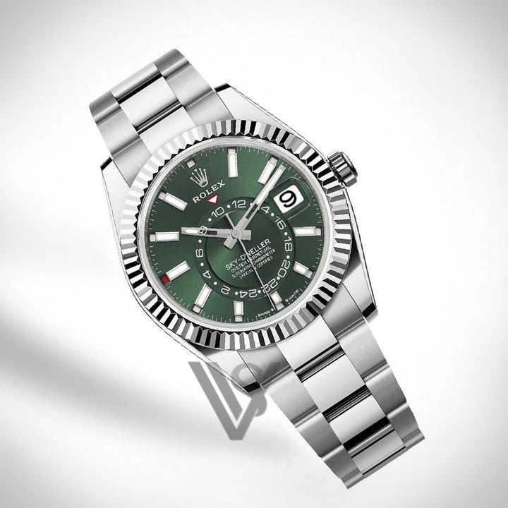 Brand New Rolex - Sky-Dweller - White Rolesor - Green Index Dial  - Oyster Bracelet