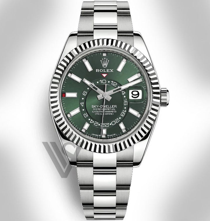 Brand New Rolex - Sky-Dweller - White Rolesor - Green Index Dial  - Oyster Bracelet