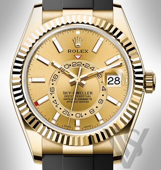 Brand New Rolex - Sky-Dweller - Champagne Dial 18K - Command Bezel - Oysterflex Bracelet