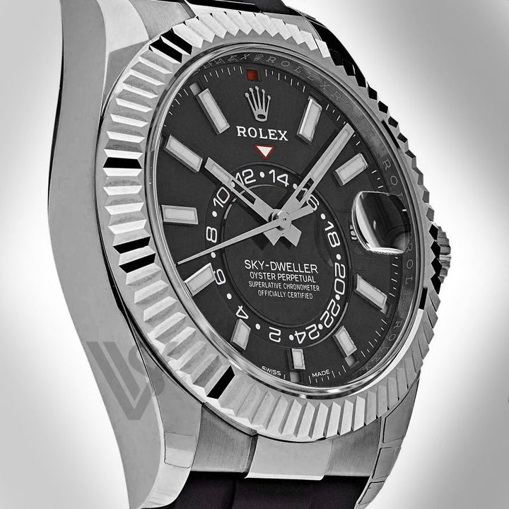 Brand New Rolex - Sky-Dweller - Black Index Dial - 18K White Gold - Oysterflex Bracelet