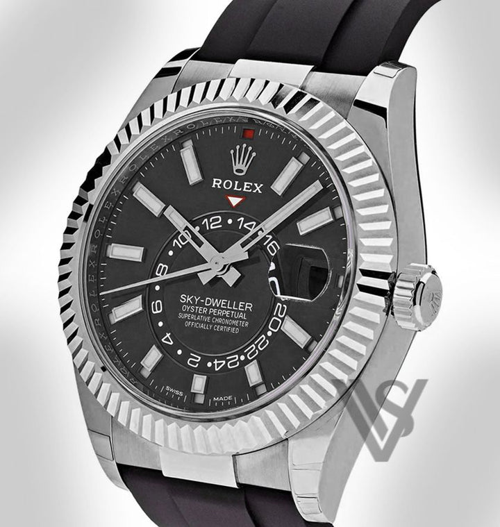 Brand New Rolex - Sky-Dweller - Black Index Dial - 18K White Gold - Oysterflex Bracelet