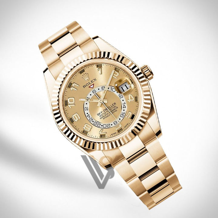 Pre Owned Discontinued Rolex - Sky-Dweller - Champagne Arabic Dial - 18K Yellow Gold - Oyster Bracelet 2016