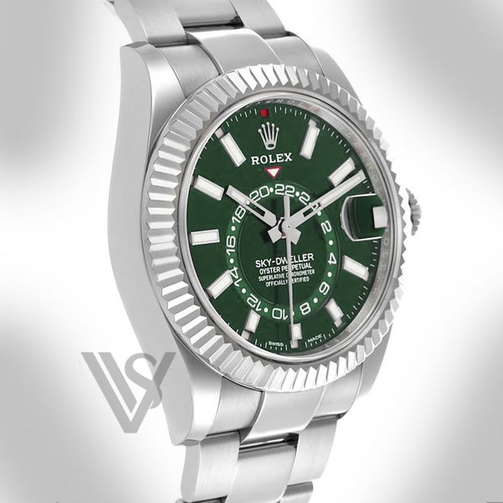Brand New Rolex - Sky-Dweller - White Rolesor - Green Index Dial  - Oyster Bracelet