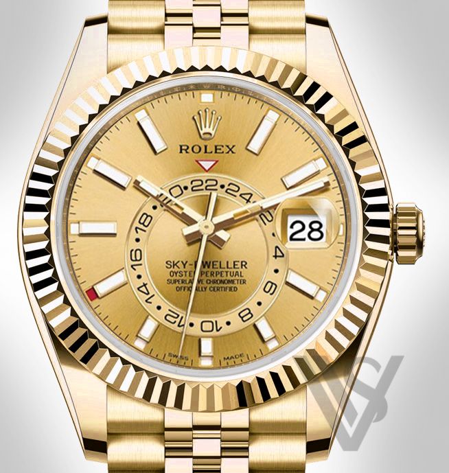 Brand New Rolex Sky-Dweller Champagne Index Dial 18K Yellow