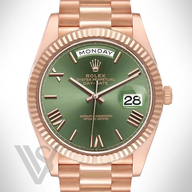 Brand New Rolex Rose Gold Day-Date 40 Watch - Fluted Bezel - Eisenkeizel Dial - Presidential Bracelet