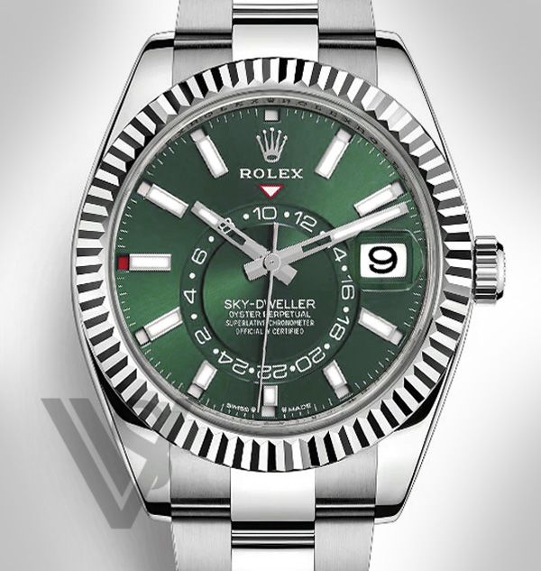 Brand New Rolex - Sky-Dweller - White Rolesor - Green Index Dial  - Oyster Bracelet