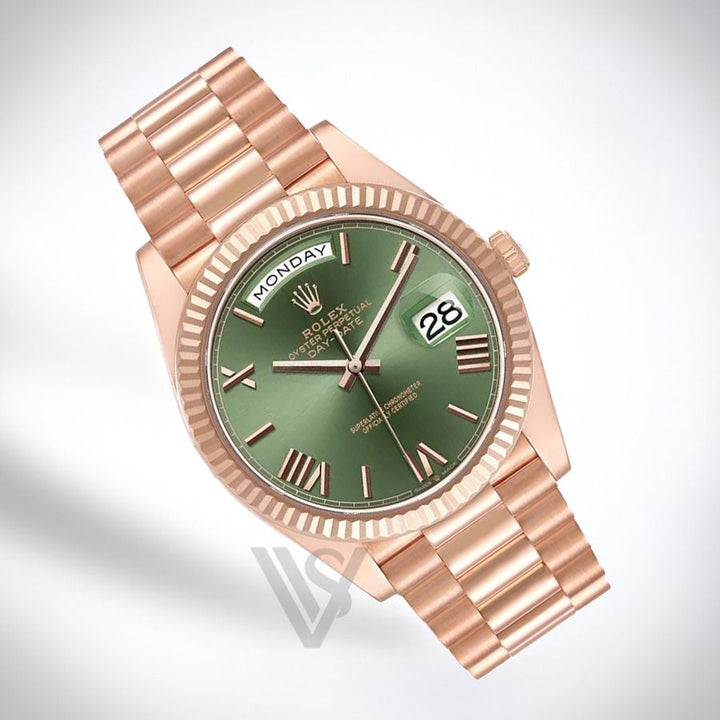 Brand New Rolex Rose Gold Day-Date 40 Watch - Fluted Bezel - Eisenkeizel Dial - Presidential Bracelet